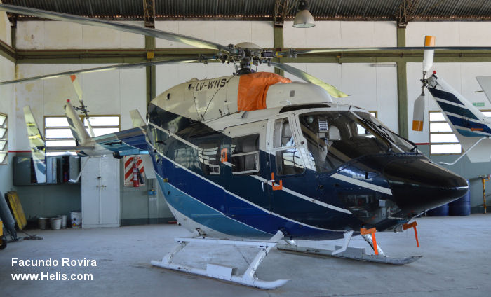 Helicopter Eurocopter BK117C-1 Serial 7515 Register LV-WNS used by Gobiernos Provinciales Gobierno de la Provincia de Buenos Aires (Aeronautics Division of Buenos Aires Province) ,Policias Provinciales (Argentine Provinces Police Units). Aircraft history and location