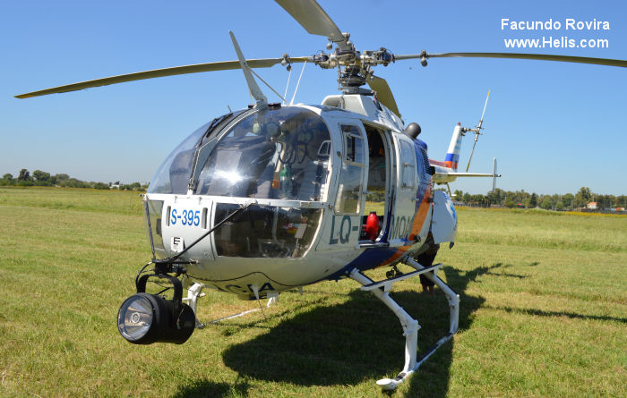 Helicopter MBB Bo105CBS-2 Serial S-395 Register LQ-MOA used by Policias Provinciales (Argentine Provinces Police Units). Built 1979. Aircraft history and location