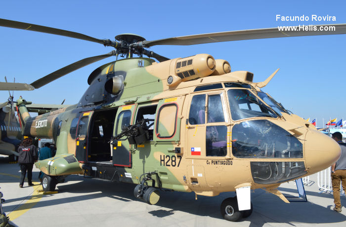 Helicopter Eurocopter AS532AL Cougar Serial 2763 Register H287 used by Ejercito de Chile (Chilean Army). Aircraft history and location