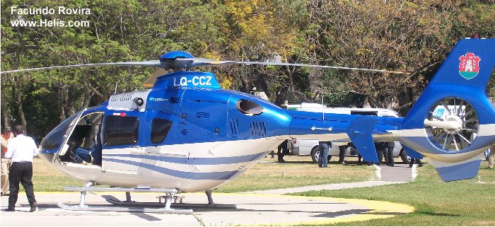 Helicopter Eurocopter EC135T2+ Serial 0773 Register LQ-CCZ used by Gobiernos Provinciales Gobierno de Cordoba (Cordoba Province Government). Aircraft history and location