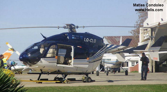 Helicopter Eurocopter EC145 Serial 9463 Register LQ-CLQ used by Policias Provinciales (Argentine Provinces Police Units) ,Gobiernos Provinciales Gobierno de la Provincia de Buenos Aires (Aeronautics Division of Buenos Aires Province). Built 2011. Aircraft history and location