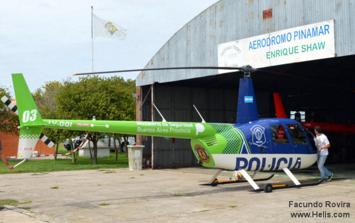 Helicopter Robinson R44 Raven II Serial 13300 Register LV-GQI PT-HAE used by Policias Provinciales (Argentine Provinces Police Units). Aircraft history and location