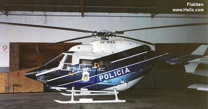 Helicopter Eurocopter BK117C-1 Serial 7515 Register LV-WNS used by Gobiernos Provinciales Gobierno de la Provincia de Buenos Aires (Aeronautics Division of Buenos Aires Province) ,Policias Provinciales (Argentine Provinces Police Units). Aircraft history and location