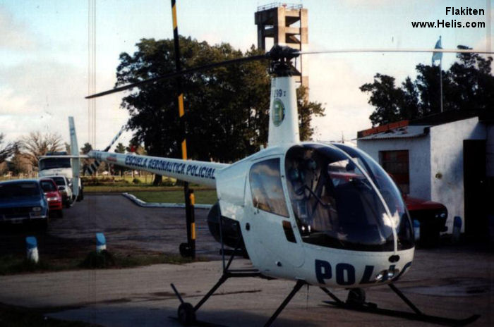 Helicopter Robinson R22 Beta Serial 2299 Register LQ-BLB used by Policias Provinciales (Argentine Provinces Police Units). Built 1993. Aircraft history and location