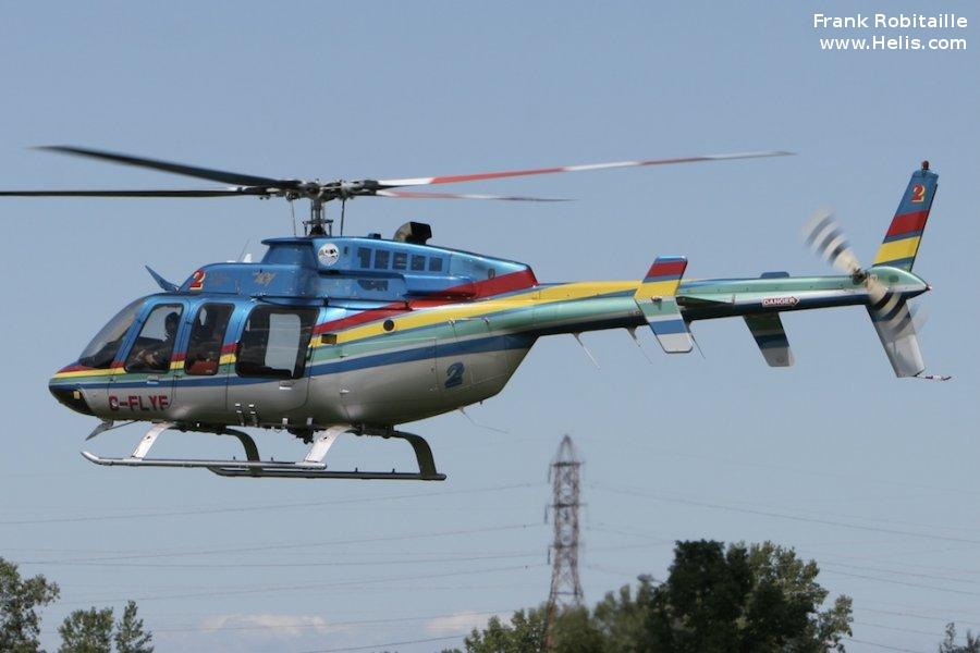 Helicopter Bell 407 Serial 53024 Register C-FLYF used by Niagara Helicopters. Built 1996. Aircraft history and location