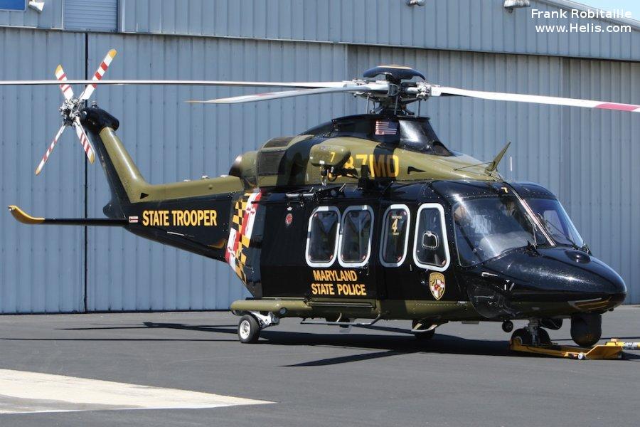 Helicopter AgustaWestland AW139 Serial 41327 Register N387MD used by MSP (Maryland State Police). Built 2013. Aircraft history and location