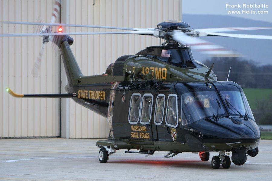 Helicopter AgustaWestland AW139 Serial 41327 Register N387MD used by MSP (Maryland State Police). Built 2013. Aircraft history and location