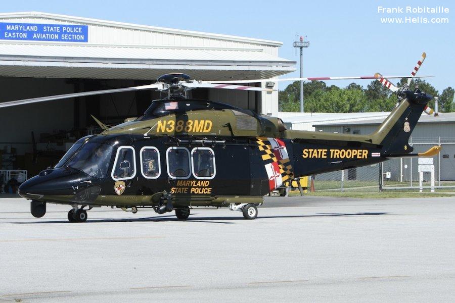 Helicopter AgustaWestland AW139 Serial 41336 Register N388MD used by MSP (Maryland State Police). Built 2013. Aircraft history and location