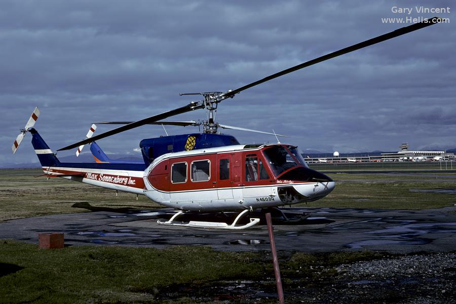 Helicopter Bell 212 Serial 31160 Register C-GSQM VH-LHL N4503Q C-GWRD G-BJZS C-GMXQ used by Sequoia Helicopters ,CC Helicopters ,Lloyd Helicopters ,Canadian Helicopters Ltd ,Viking Helicopters ,Okanagan Helicopters ,Bristow. Built 1980. Aircraft history and location