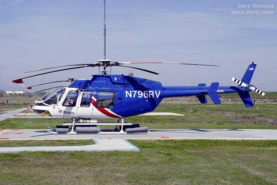Helicopter Bell 407 Serial 53037 Register N664RL N3811 N796RV XA-TYR RP-C2468 C-FEXW used by GM Leasing ,Bristow US ,Air Logistics ,Bell Helicopter Canada. Built 1996. Aircraft history and location