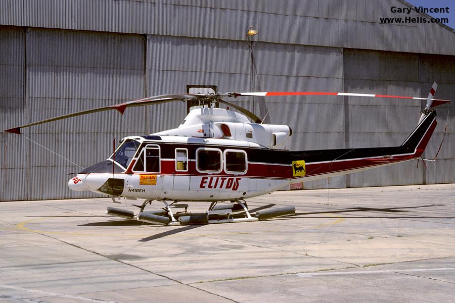 Helicopter Bell 412 Serial 33011 Register HK-4680 CP-2516 9Y-OLG XA-TXA N416EH used by Helicol ,HeliBol ,Bristow Caribbean ,Air Logistics ,ERA Helicopters. Built 1981. Aircraft history and location