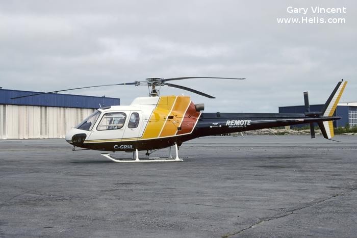 Helicopter Aerospatiale AS350B Ecureuil Serial 1960 Register C-FTYI C-GRHL N5806D used by Trans North Helicopters. Built 1986. Aircraft history and location