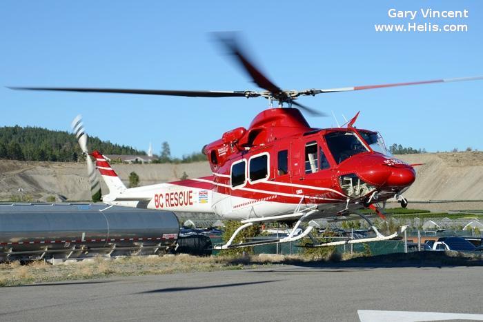 Helicopter Bell 412SP Serial 36001 Register C-FWTK XA-RSE N2148K used by Canadian Ambulance Services BC Air Rescue ,Wildcat Helicopters ,Transportes Aereos Pegaso ,EP Aviation. Built 1989. Aircraft history and location