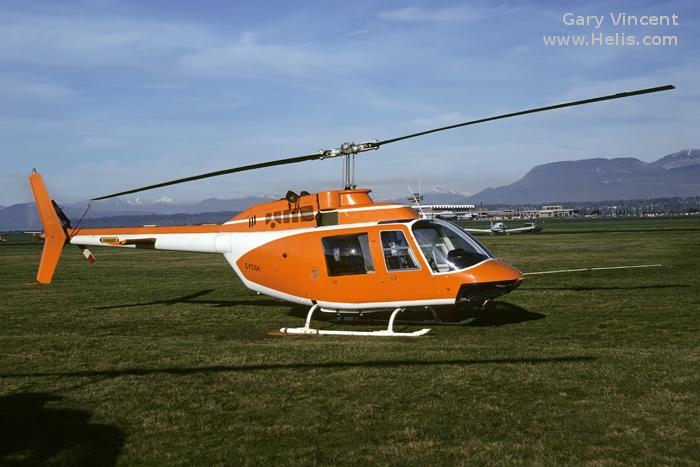 Helicopter Bell 206A Serial 531 Register C-FCQA CF-CQA used by Okanagan Helicopters. Built 1970. Aircraft history and location