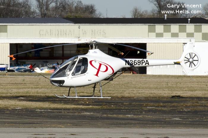 Helicopter Guimbal Cabri G2 Serial 1109 Register N369PA used by North American Helicopter (D.H. Helicopter Inc) ,Precision Helicopters. Built 2015. Aircraft history and location