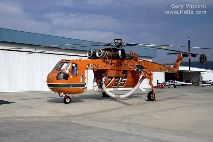 Helicopter Sikorsky CH-54A Tarhe Serial 64-034 Register N164AC C-FCRN N1342Y 68-18432 used by Erickson ,Canadian Air Crane ,US Army Aviation Army. Built 1968. Aircraft history and location