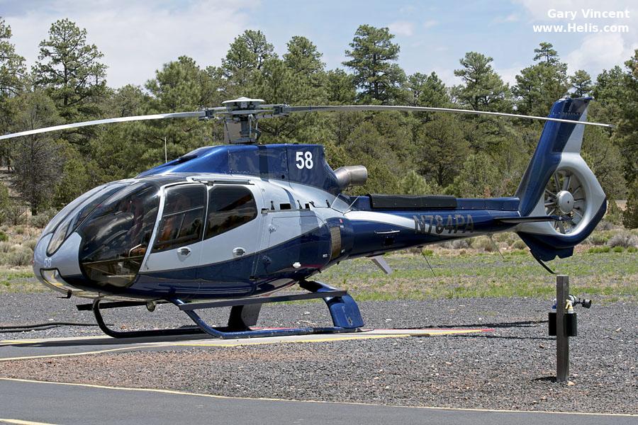 Helicopter Eurocopter EC130B4 Serial 7071 Register N784PA C-GMOY used by Papillon Grand Canyon ,Kootenay Valley Helicopters KVH ,Canadian Ambulance Services Airmedic ,Eurocopter Canada. Built 2010. Aircraft history and location