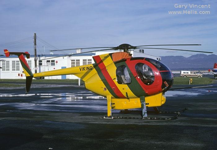 Helicopter Hughes 369D / 500D Serial 127-0249D Register C-GSZT used by Viking Helicopters. Built 1977. Aircraft history and location