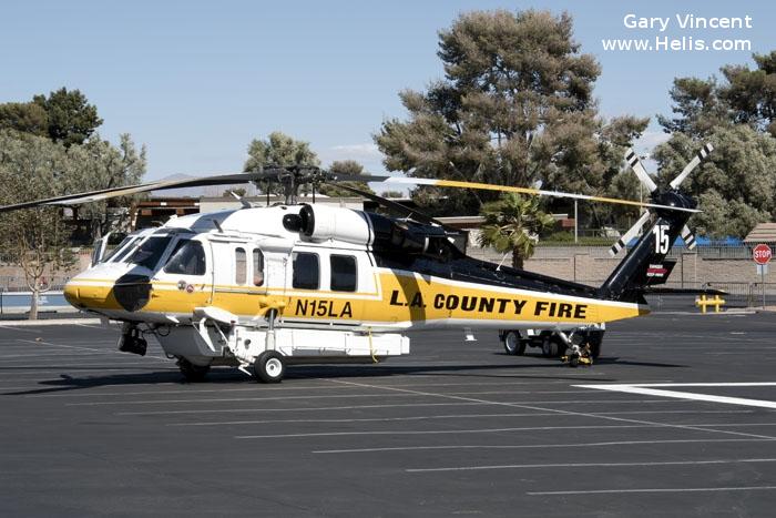 Helicopter Sikorsky S-70 Firehawk Serial 70-2846 Register N15LA used by LACoFD (Los Angeles County Fire Department). Built 2004. Aircraft history and location