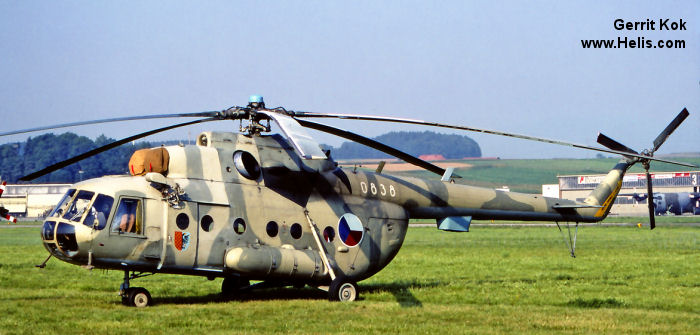 Helicopter Mil Mi-17 Hip-H Serial 108M38 Register 0838 used by Vzdušné síly AČR (Czech Air Force) ,Ceskoslovenske VoJenske Letectvo (Czechoslovak army air force). Aircraft history and location