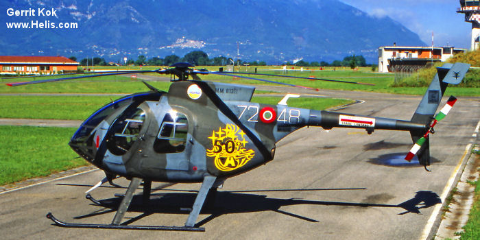 Helicopter Breda Nardi NH500E Serial 249 Register MM81311 used by Aeronautica Militare Italiana AMI (Italian Air Force). Aircraft history and location