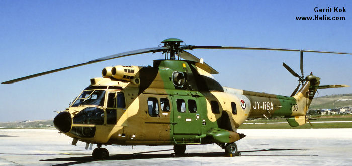 Helicopter Aerospatiale AS332M1 Super Puma Serial 2176 Register 738 used by al quwwat al-jawwiya al-malakiya al-urduniya RJAF (Royal Jordanian Air Force). Aircraft history and location