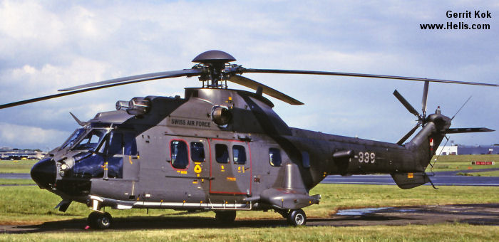 Helicopter Eurocopter AS532UL Cougar Serial 2551 Register T-339 used by Schweizer Luftwaffe (Swiss Air Force). Built 2002. Aircraft history and location