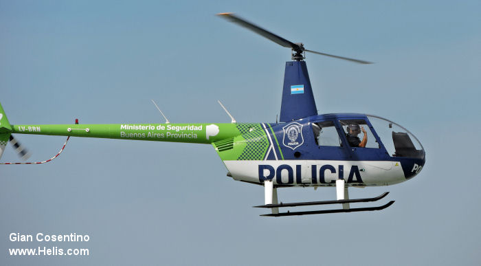 Helicopter Robinson R44 Raven II Serial 11170 Register LV-BRN N7510N used by Policias Provinciales (Argentine Provinces Police Units). Built 2006. Aircraft history and location