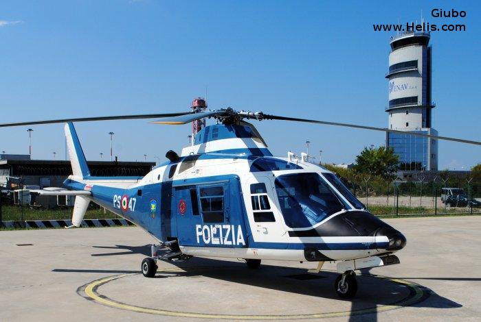 Helicopter Agusta A109a Serial 7196 Register MM80747 used by Polizia di Stato (Italian Police). Aircraft history and location