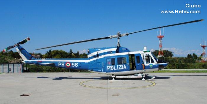 Helicopter Agusta AB212 Serial 5672 Register MM80756 used by Polizia di Stato (Italian Police). Aircraft history and location