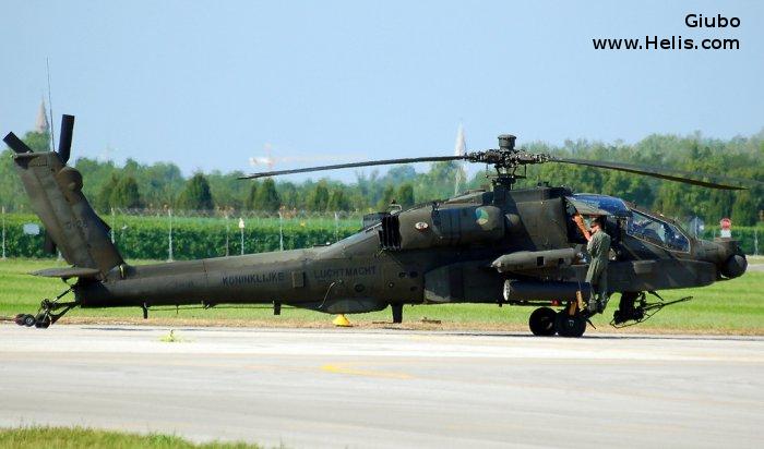 Helicopter Boeing AH-64D Apache Serial DN026 Register Q-26 used by Koninklijke Luchtmacht RNLAF (Royal Netherlands Air Force). Aircraft history and location