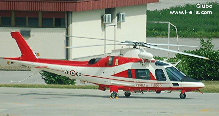 Helicopter AgustaWestland AW109E Power Serial 11202 Register I-DVFA used by Vigili del Fuoco (Italian Firefighters). Built 2003. Aircraft history and location