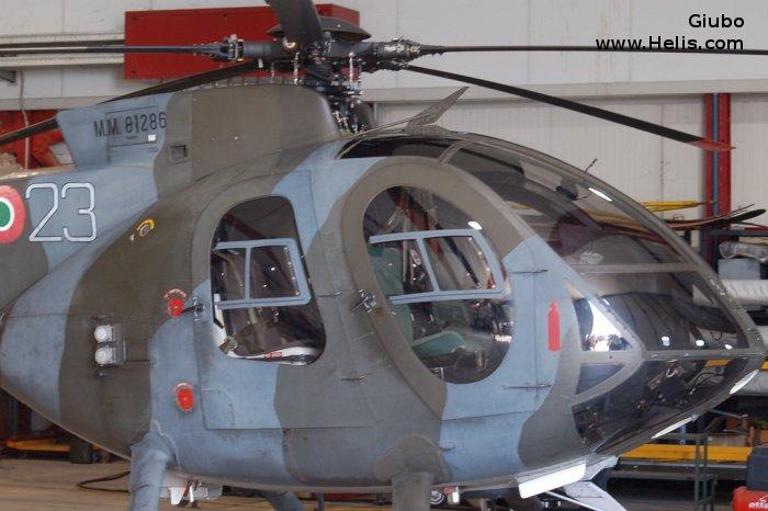 Helicopter Breda Nardi NH500E Serial 224 Register MM81286 used by Aeronautica Militare Italiana AMI (Italian Air Force). Aircraft history and location