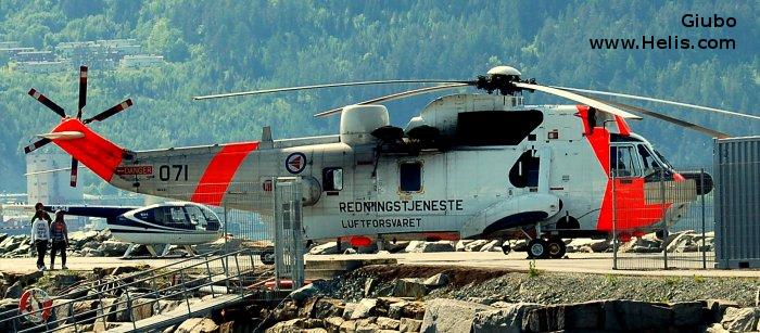 Helicopter Westland Sea King Mk.43 Serial wa 752 Register 071 used by Luftforsvaret RNoAF (Royal Norwegian Air Force). Built 1972. Aircraft history and location