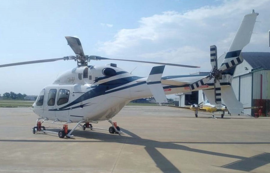 Helicopter Bell 429 Serial 57041 Register LV-CTD LQ-CTD N447DF C-GKVS used by Gobiernos Provinciales Gobierno de Corrientes (Corrientes Province Government) ,Modena Air Service ,Bell Helicopter ,Bell Helicopter Canada. Built 2011. Aircraft history and location