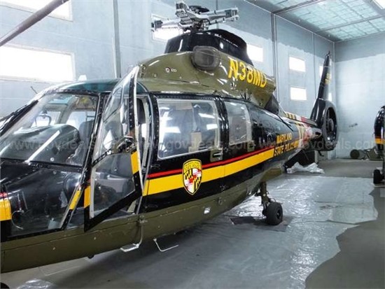 Helicopter Aerospatiale SA365N1 Dauphin 2 Serial 6335 Register N38MD used by McDermott Aviation ,MSP (Maryland State Police). Built 1989. Aircraft history and location