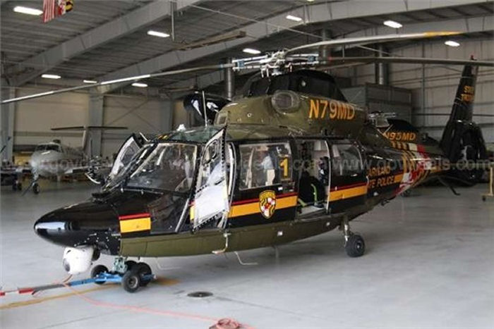 Helicopter Aerospatiale SA365N1 Dauphin 2 Serial 6352 Register D-HFVP N79MD used by Heli-Flight GmbH Johanniter Luftrettung ,Mittelhessen (Christoph Mittelhessen (JL)) ,MSP (Maryland State Police). Built 1990. Aircraft history and location