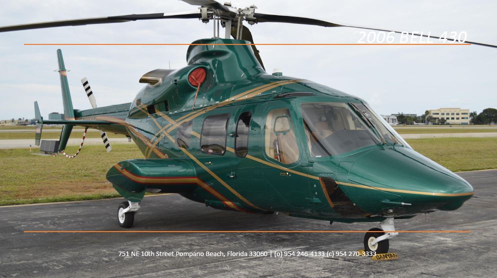 Helicopter Bell 430 Serial 49114 Register N430WH N876SL used by Bell Helicopter. Built 2006. Aircraft history and location