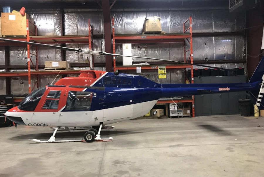 Helicopter Bell 206B-2 Jet Ranger Serial 1824 Register C-GRGN N333WW N333WM used by Canadian Helicopters Ltd ,Okanagan Helicopters ,Maple Leaf Helicopters ,Edwards & Associates, Inc ,Bell Helicopter. Built 1975. Aircraft history and location