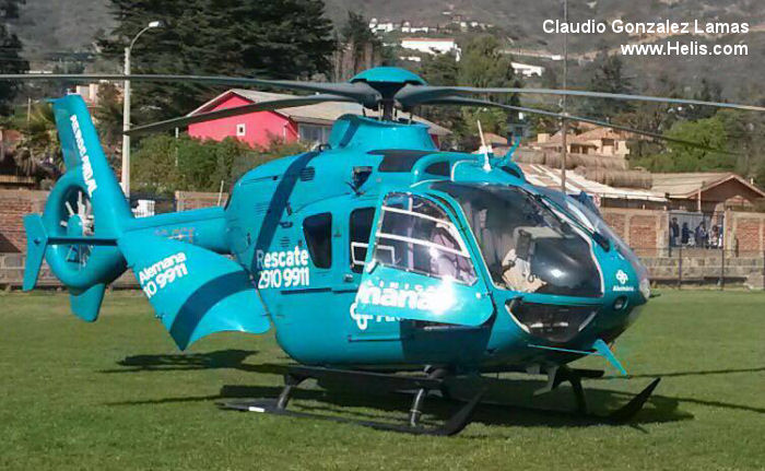 Helicopter Eurocopter EC135T2 Serial 0316 Register CC-CEX used by Clinica Alemana de Santiago ,Ecocopter. Built 2003. Aircraft history and location
