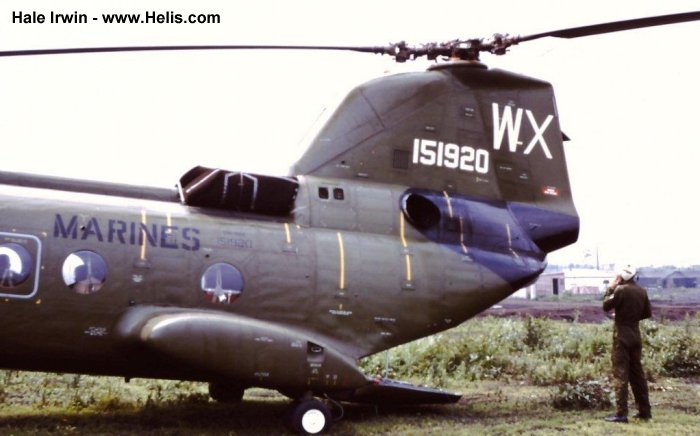 Helicopter Boeing-Vertol CH-46A Serial 2070 Register 151920 used by US Navy USN ,US Marine Corps USMC. Built 1965. Aircraft history and location