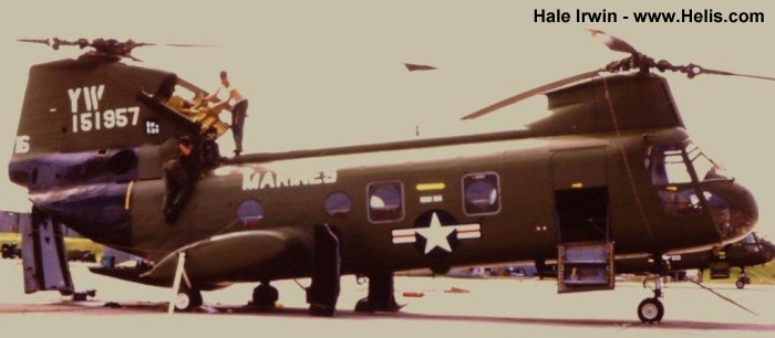 Helicopter Boeing-Vertol CH-46A Serial 2107 Register 151957 used by US Marine Corps USMC. Built 1965. Aircraft history and location