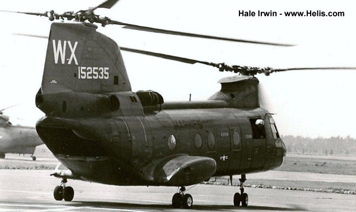 Helicopter Boeing-Vertol CH-46A Serial 2157 Register 152535 used by US Navy USN ,US Marine Corps USMC. Built 1966. Aircraft history and location
