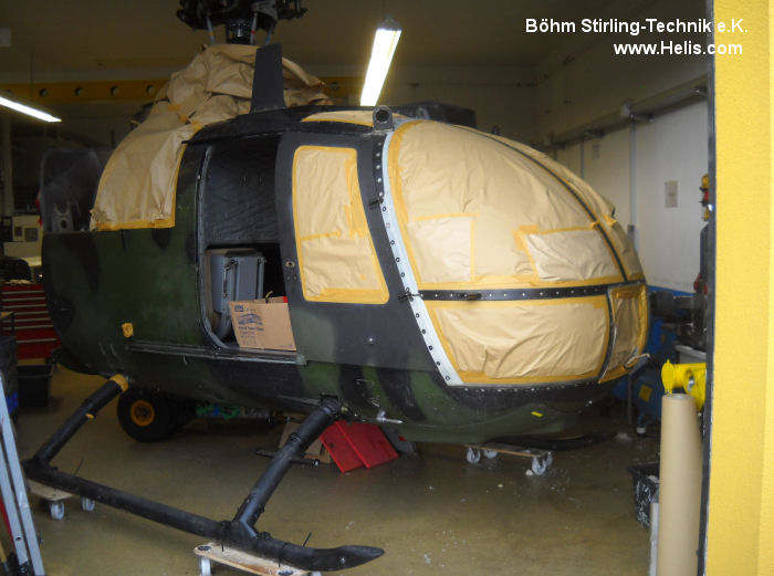 Helicopter MBB Bo105P PAH-1 Serial 6184 Register 87+84 used by Böhm Stirling-Technik e.K. ,Heeresflieger (German Army Aviation). Aircraft history and location