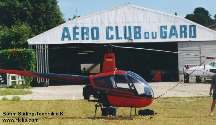 Helicopter Robinson R22 Beta Serial 2185 Register D-HBXL used by Böhm Stirling-Technik e.K.. Built 1992. Aircraft history and location