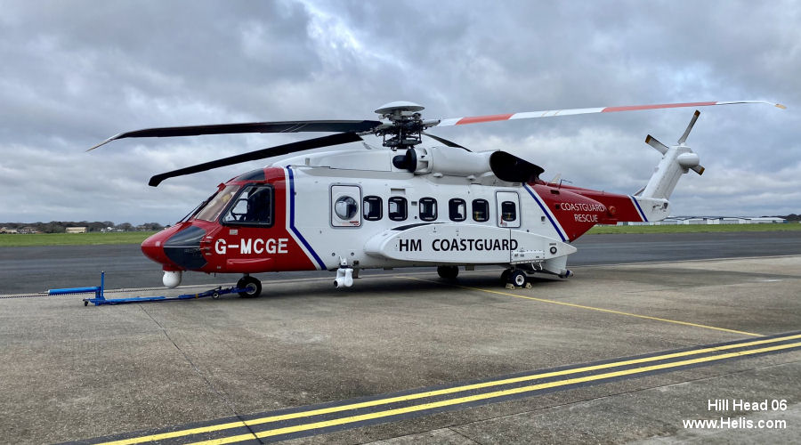 Helicopter Sikorsky S-92A Serial 92-0214 Register G-MCGE N214HM used by HM Coastguard (Her Majesty’s Coastguard) ,Bristow ,Bristow US. Built 2014. Aircraft history and location