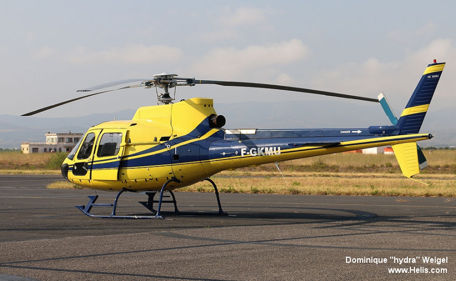 Helicopter Aerospatiale AS350B2 Ecureuil Serial 2255 Register F-GKMU HB-XSD used by Heli-TV SA. Built 1989. Aircraft history and location