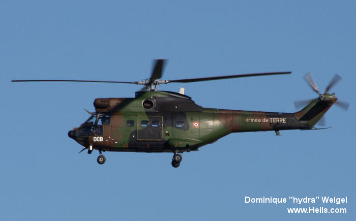 Helicopter Aerospatiale SA330B Puma Serial 1052 Register 1052 used by Aviation Légère de l'Armée de Terre ALAT (French Army Light Aviation). Aircraft history and location