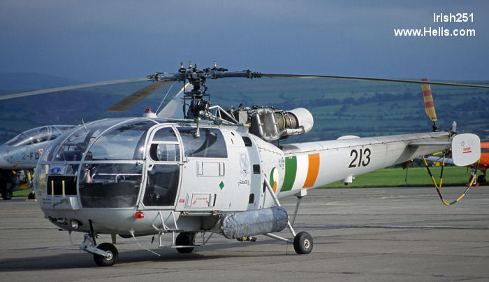 Helicopter Aerospatiale SA316B Alouette III Serial 2116 Register 213 used by Aer Chór na hÉireann (Irish Air Corps). Built 1973. Aircraft history and location