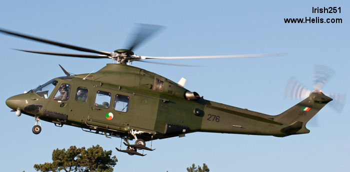 Helicopter AgustaWestland AW139 Serial 31076 Register 276 used by Aer Chór na hÉireann (Irish Air Corps). Built 2007. Aircraft history and location